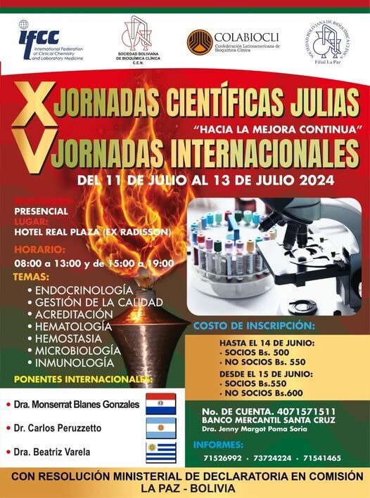 Cartel completo de las XV Jornadas Científicas Julias y V Jornadas Internacionales 2024 con información detallada del evento