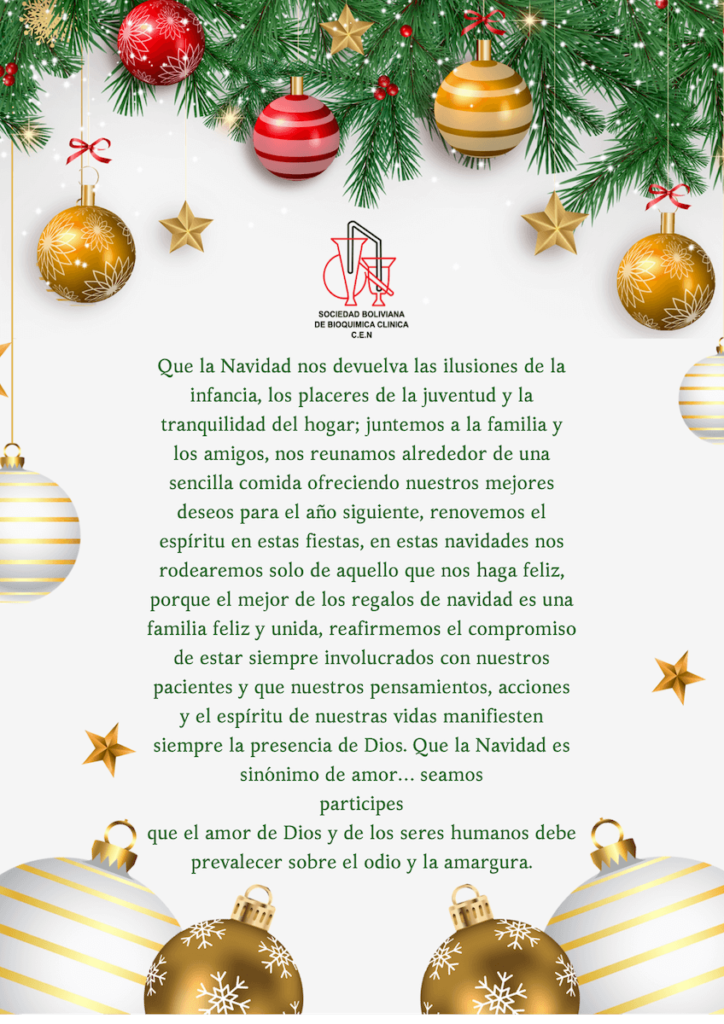 Feliz Navidad y Año Nuevo 2025 - Sociedad Boliviana de Bioquímica Clínica (C.E.N.)